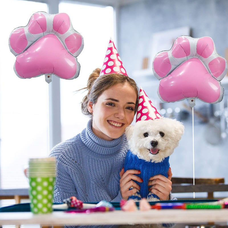 BIEUFBJI Dog Party Balloons Decorations, Pink Dog Paw Shaped Foil Balloons for Pet Dog Party Suppliers Baby Shower - Image 3